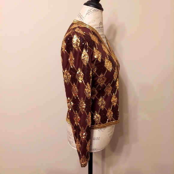 VTG Victoria Royal Ltd Sequin Brown Gold Top Sz 6 - Picture 2 of 5